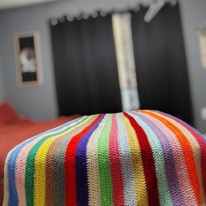 VTG 1970s Retro Groovy Rainbow Color Stripe Crochet Bed Runner Hippie Afghan Gma